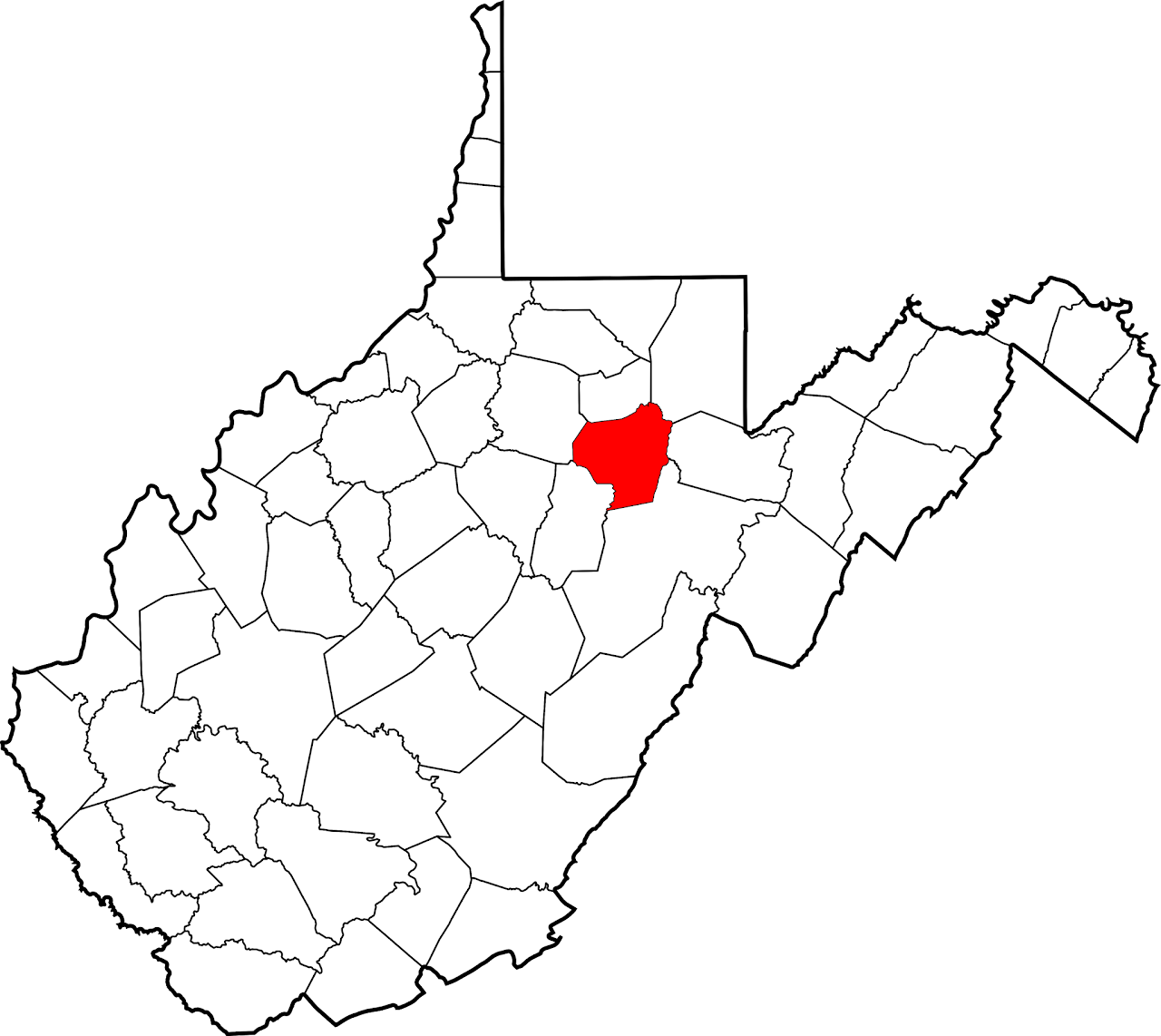 Map of West Virginia highlighting the county of Morgan in red, with all other counties displayed in white.