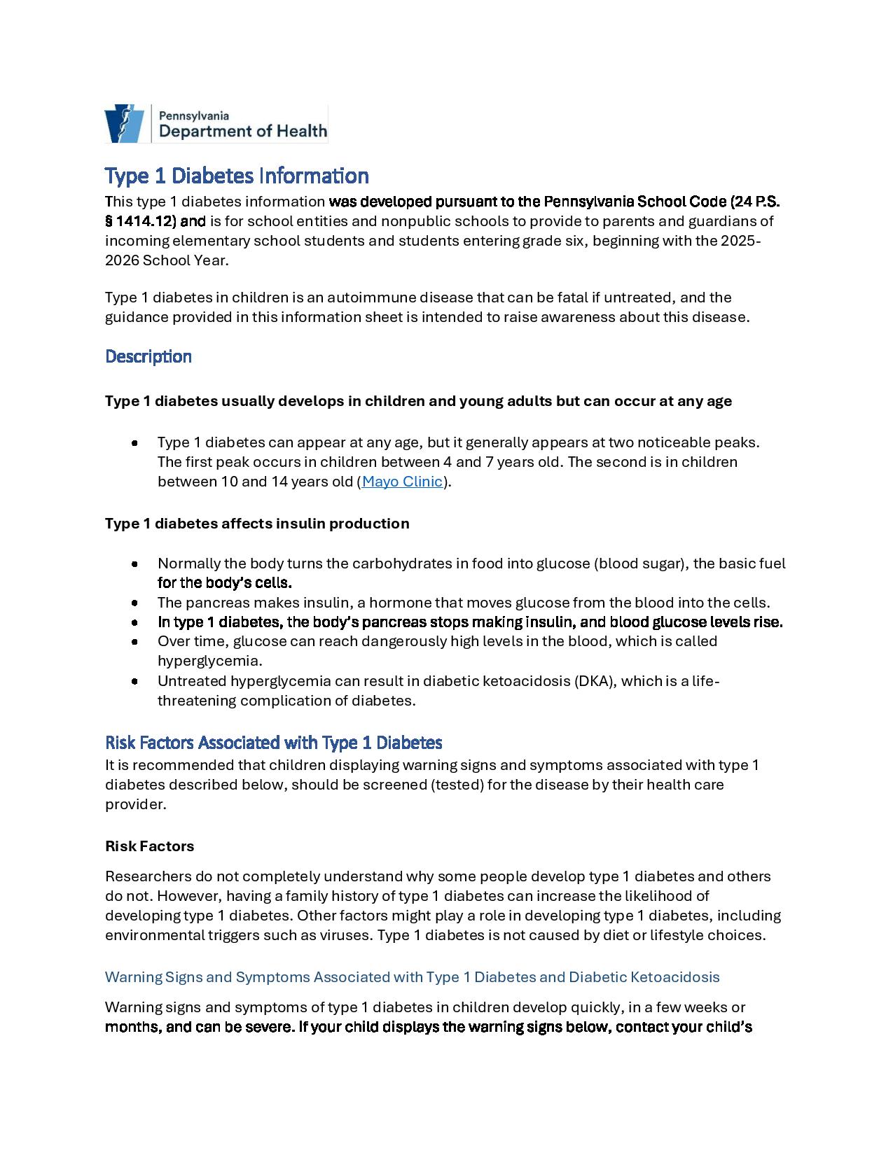 Dept of Health Diabetes Info Pg 1
