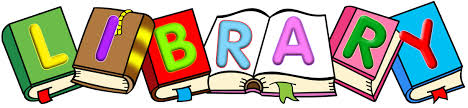 A colorful illustration of books arranged to spell the word 'LIBRARY', with each letter in a different style and color.