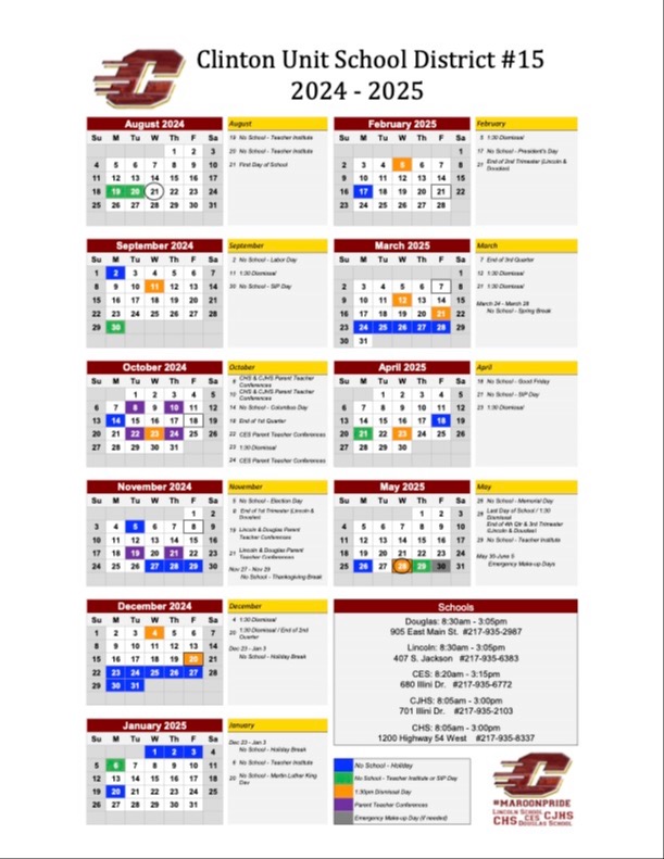 School Calendar 20242025 Clinton CUSD 15