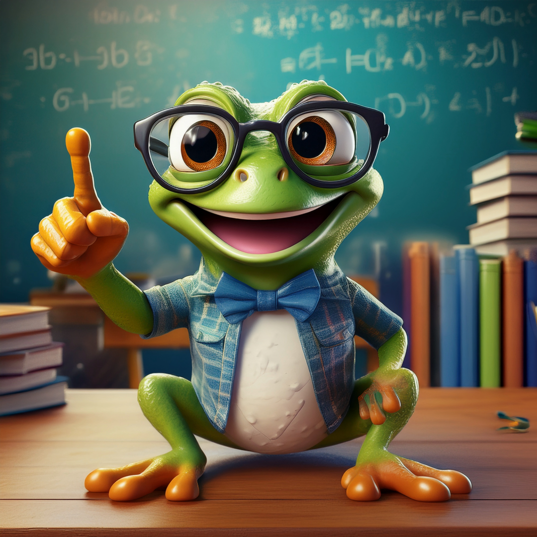 frog in glasses pointing his finger for emphasis