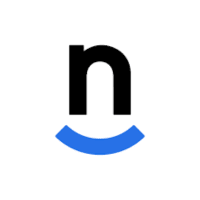 A stylized logo featuring a lowercase 'n' in black with a blue curved line underneath, resembling a smile.