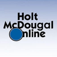 The logo for Holt McDougal Online, featuring the text 'Holt McDougal' in black with a blue circle and the word 'Online' in black below it, set against a light gradient background.