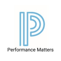 A stylized blue letter 'P' with a circular design, accompanied by the text 'Performance Matters' below it.