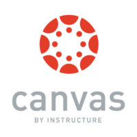A logo featuring a circular design with red dots surrounding a central circle, accompanied by the text 'canvas by instructure' in gray.