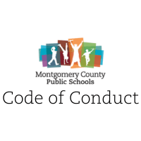 A logo for Montgomery County Public Schools featuring colorful silhouettes of children and the text 'Code of Conduct' below it.