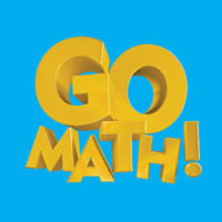 The image features the text 'GO MATH!' in bold, yellow, three-dimensional letters against a bright blue background.