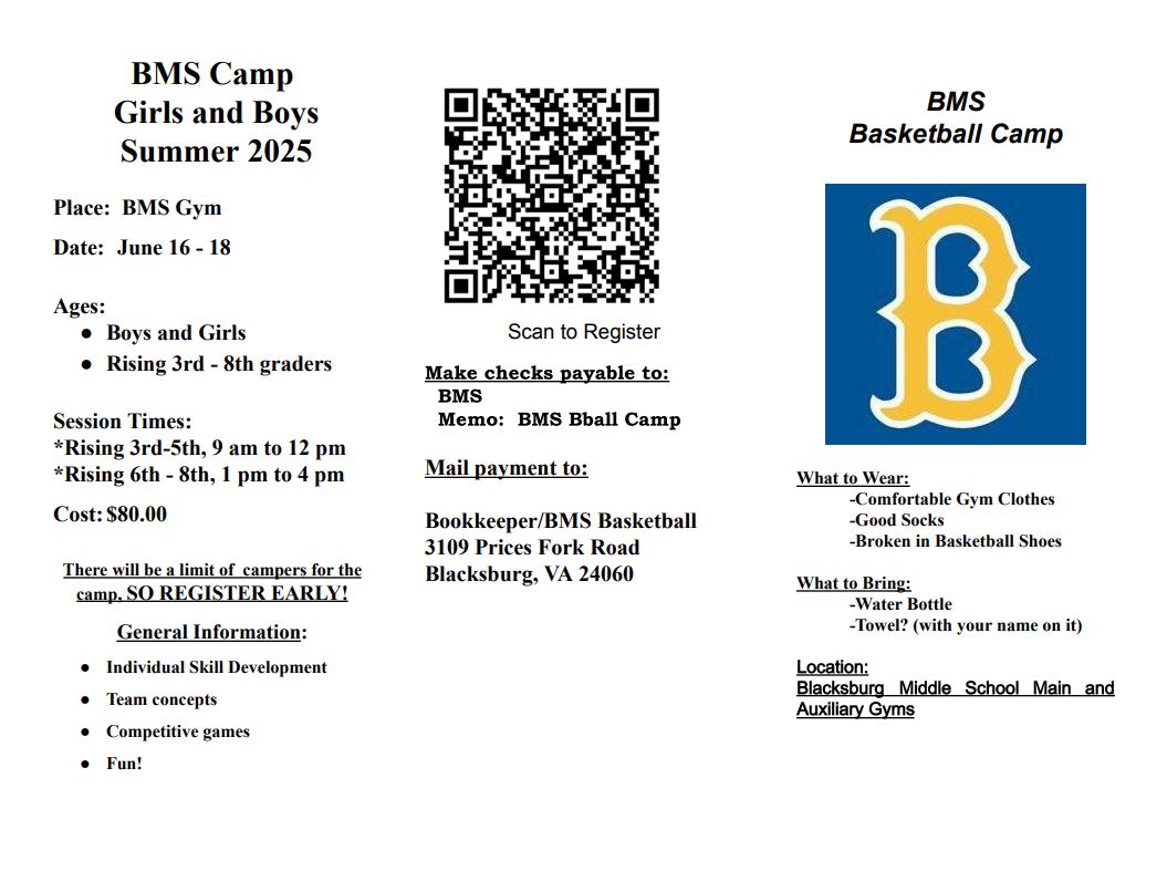 2025 Basketball Summer Camp information pamphlet
