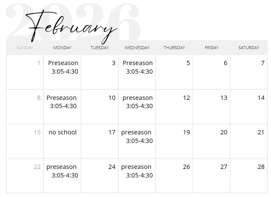 Softball February schedule