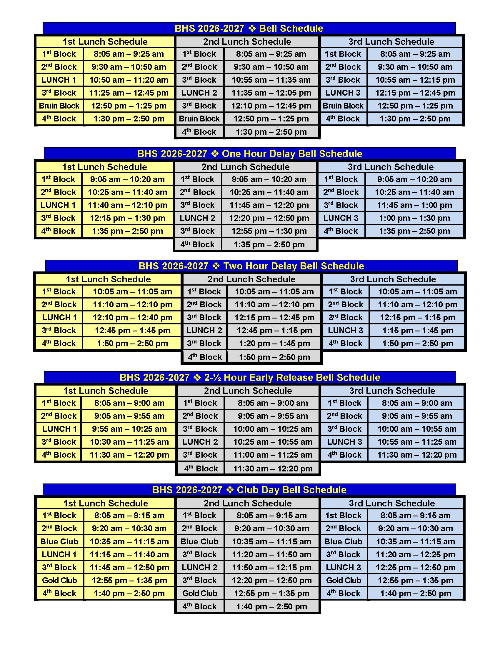 2026-2027 Bell Schedule