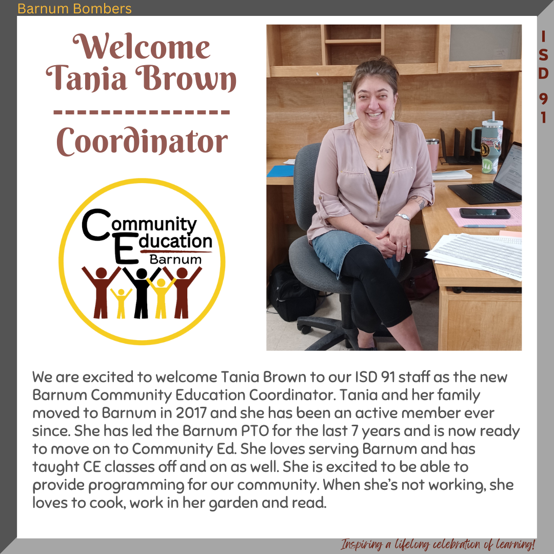 new community ed coordinator sitting at desk