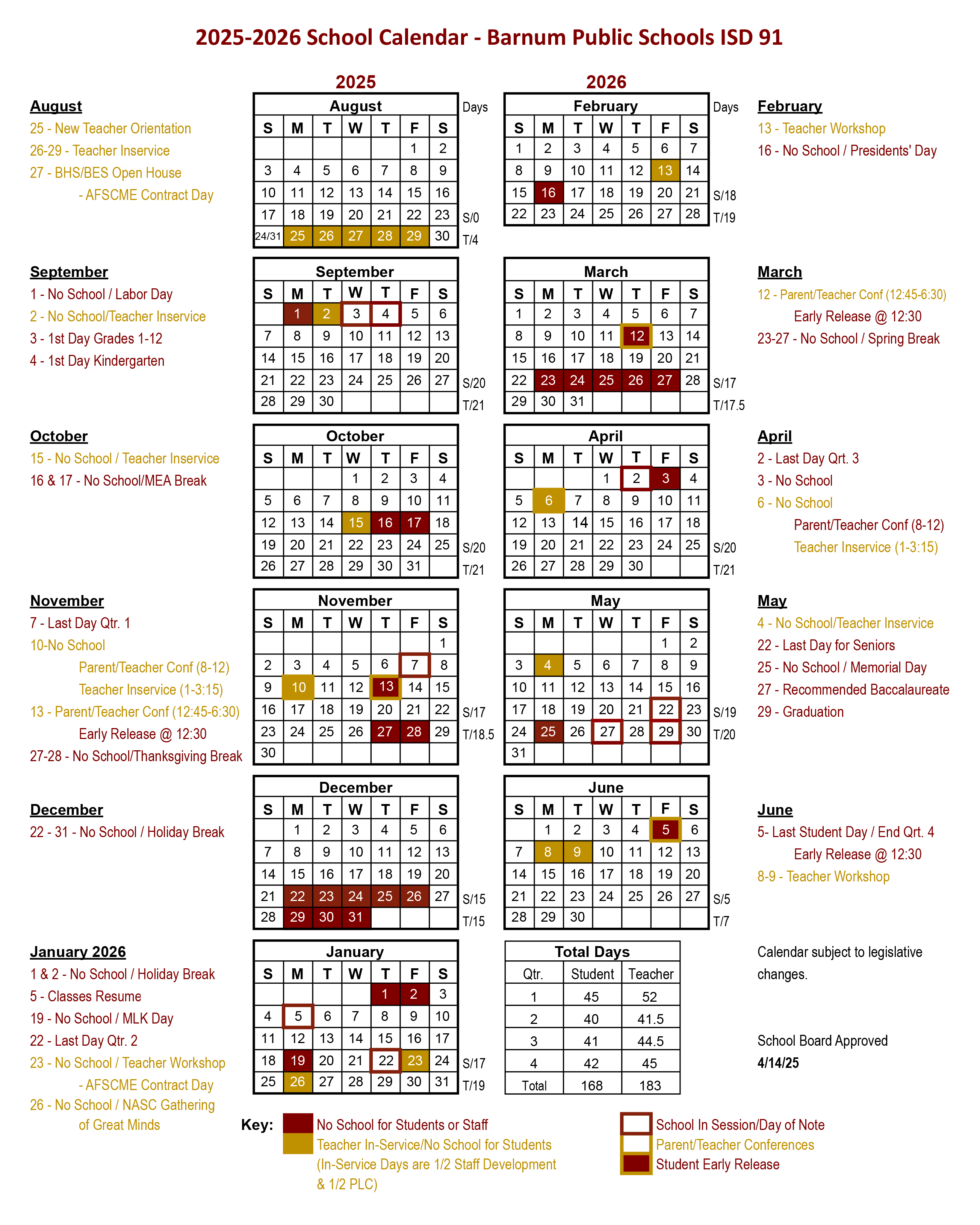 school calendar