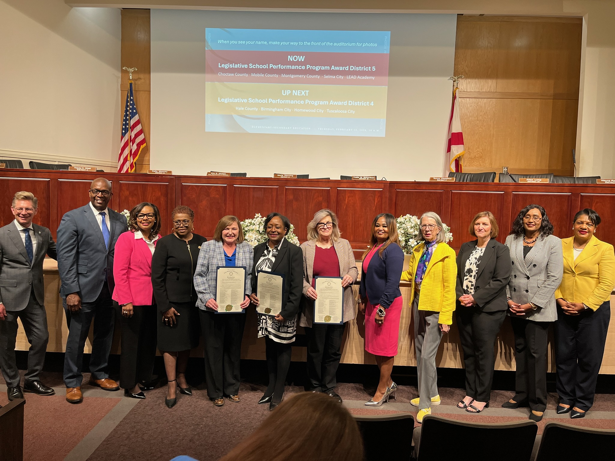 Photo of MCPSS principals being recognized at state board meeting in Montgomery