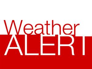 Weather alert logo displayed prominently on a white background, indicating important weather information.