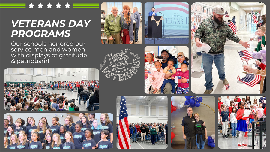 A collage showcasing various Veterans Day programs, highlighting ceremonies, parades, and community tributes to veterans.