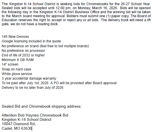 Chrome Book Bid Notice