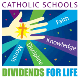 Catholic schools logo displaying the words "Dividends for Life" in a visually appealing format
