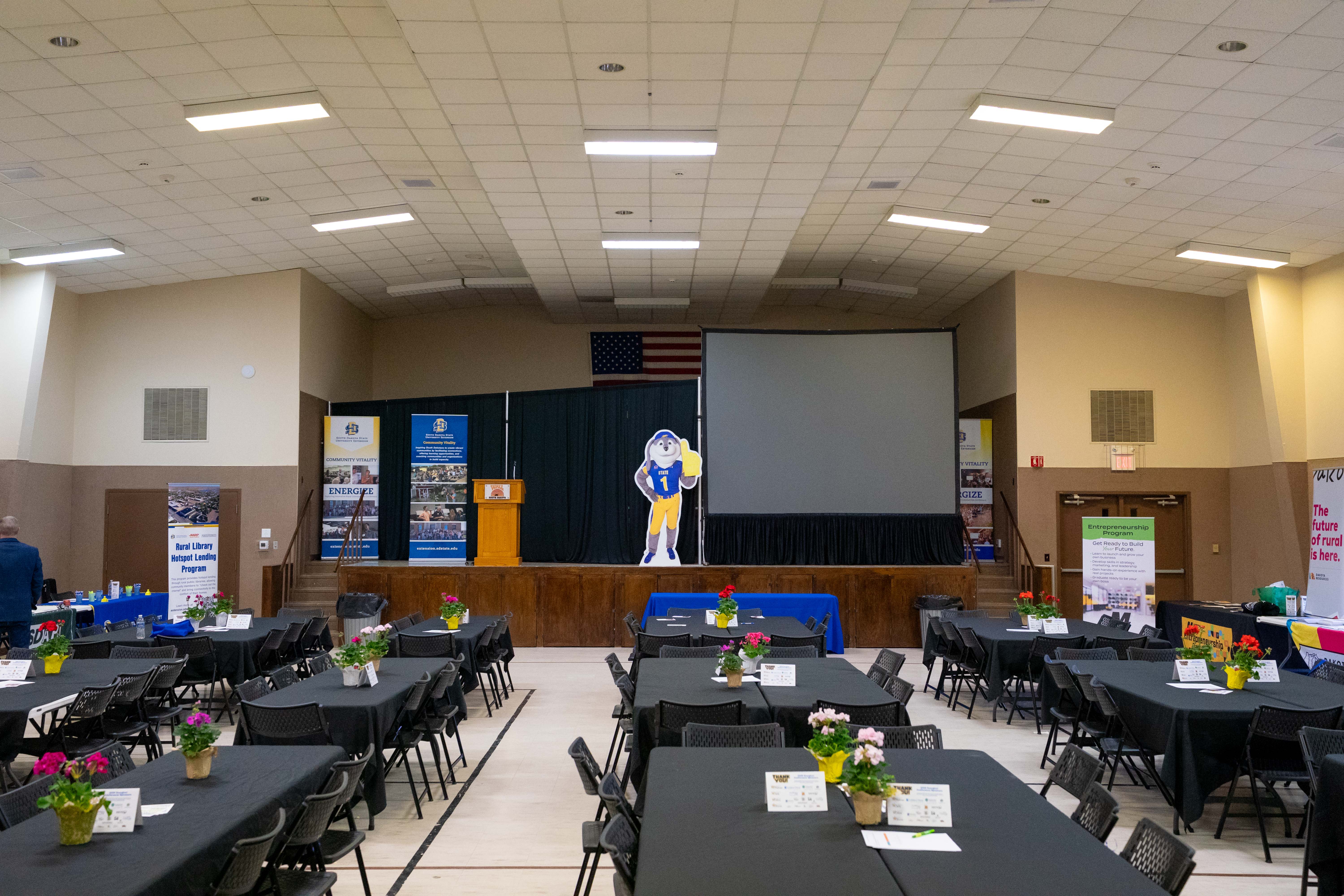Wall Grand Hall setup for energize conference looking at stage