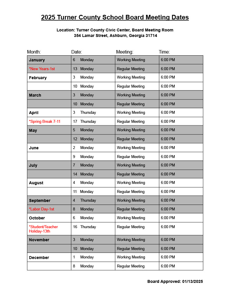 BOE Meeting Dates