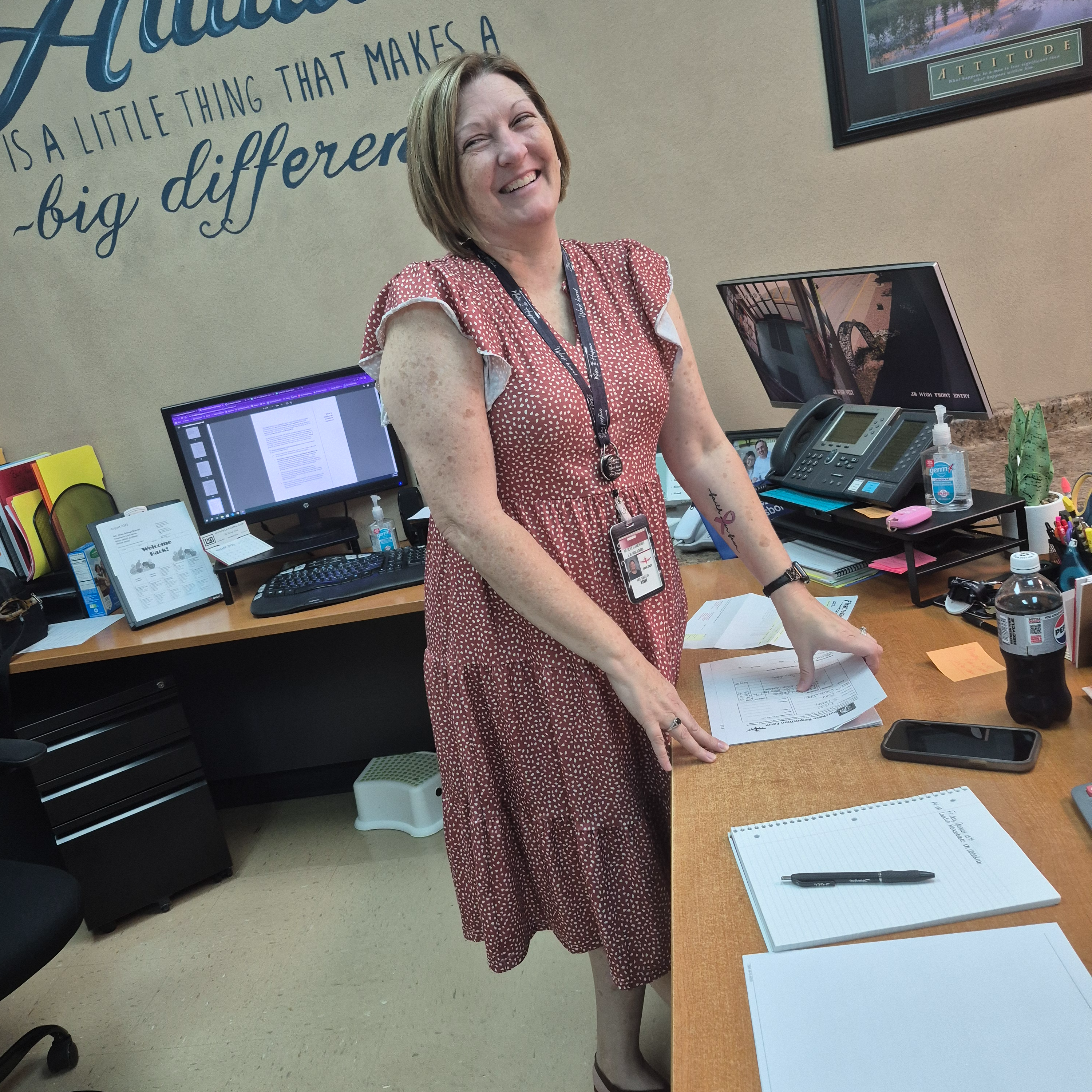 Grade School/ Jr. High Principal Mrs. Scheller hard at work