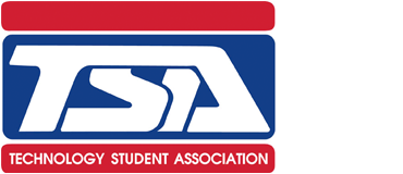 A logo featuring the letters 'TSA' in bold white font against a blue background, with the words 'Technology Student Association' in red below.