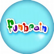 A colorful logo featuring the word 'funbrain' in playful, multicolored letters against a light blue circular background.