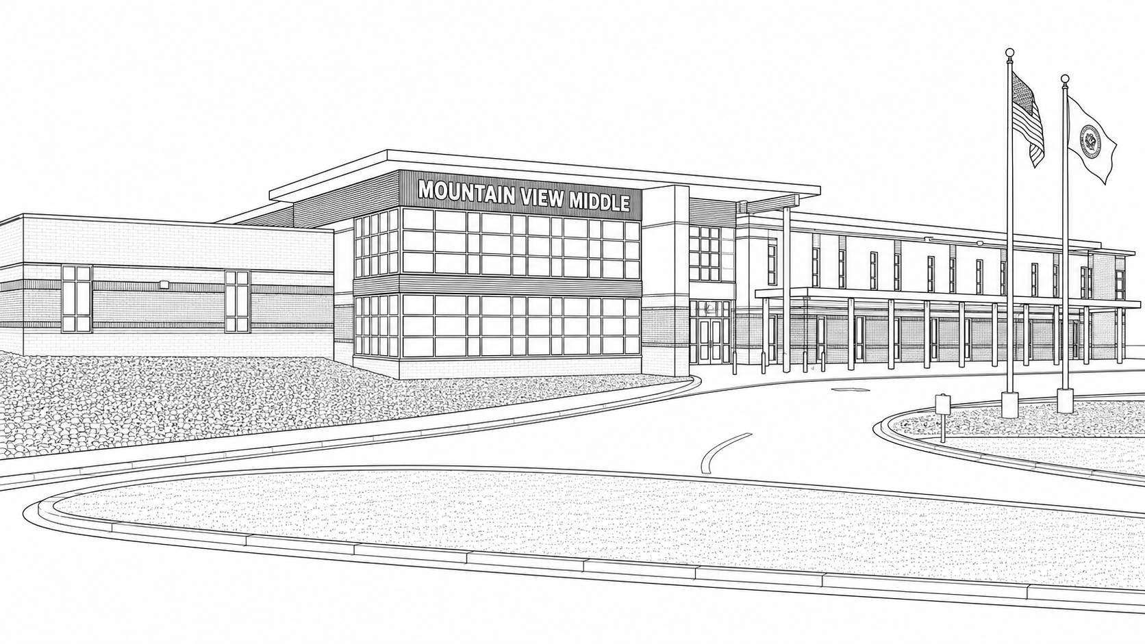 line drawing of Mountain View Middle School