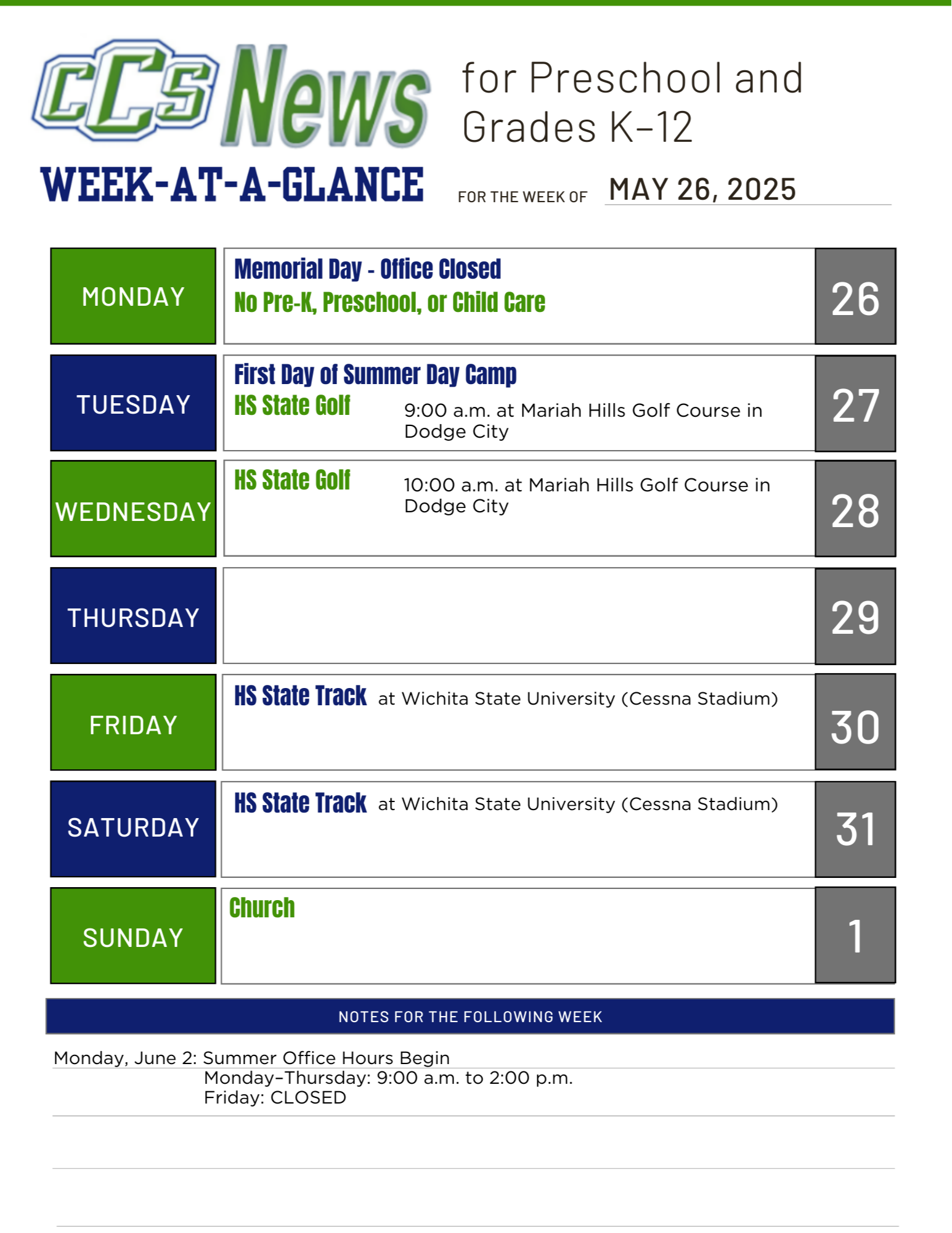 May 26 - CCS News At-A-Glance