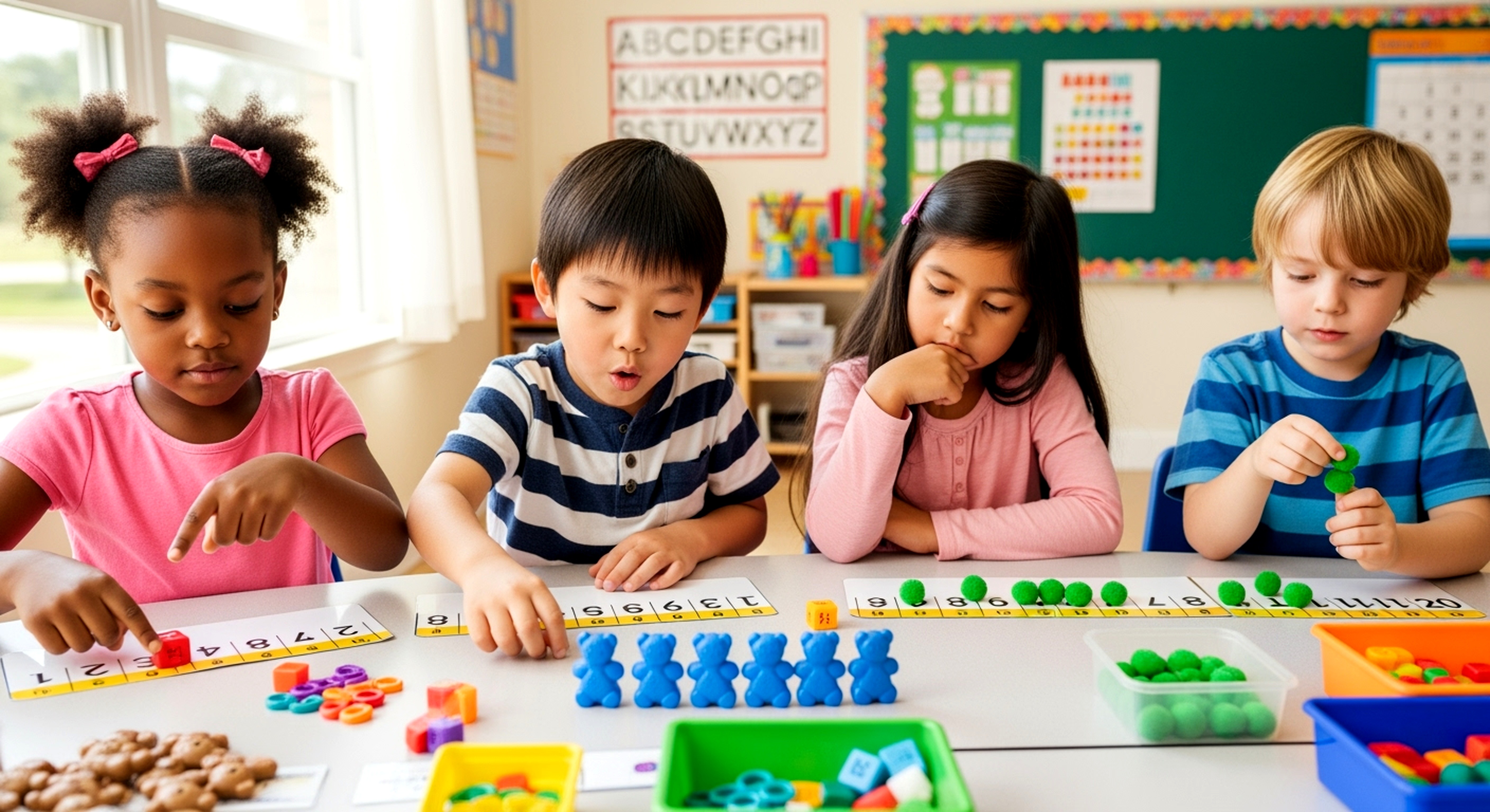 Four students using math tools to do math
