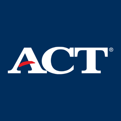 ACT logo displayed prominently on a blue background, symbolizing the organization's commitment to education and assessment.