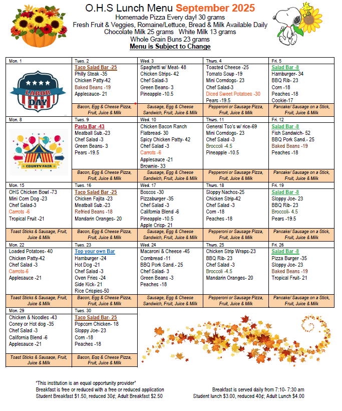 September menu
