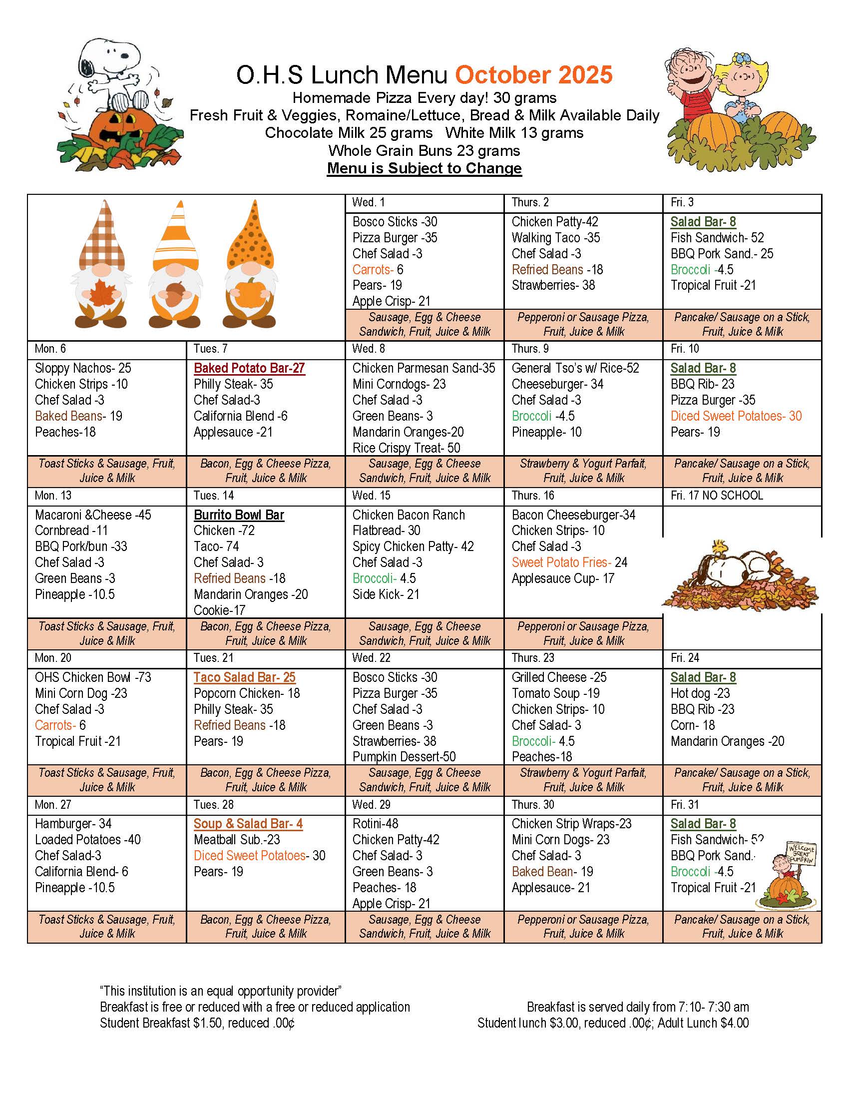 October menu