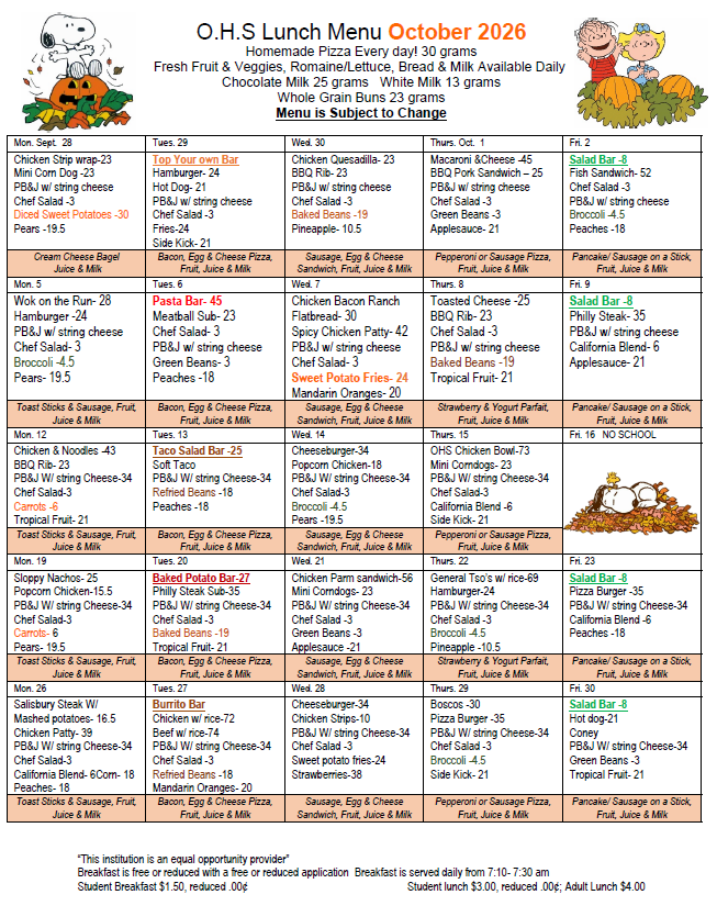 October menu