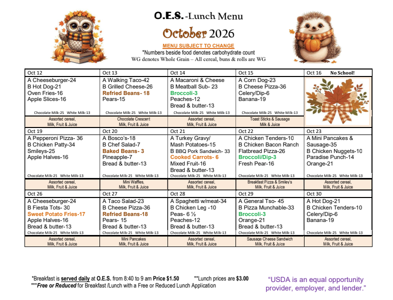 october menu 2026