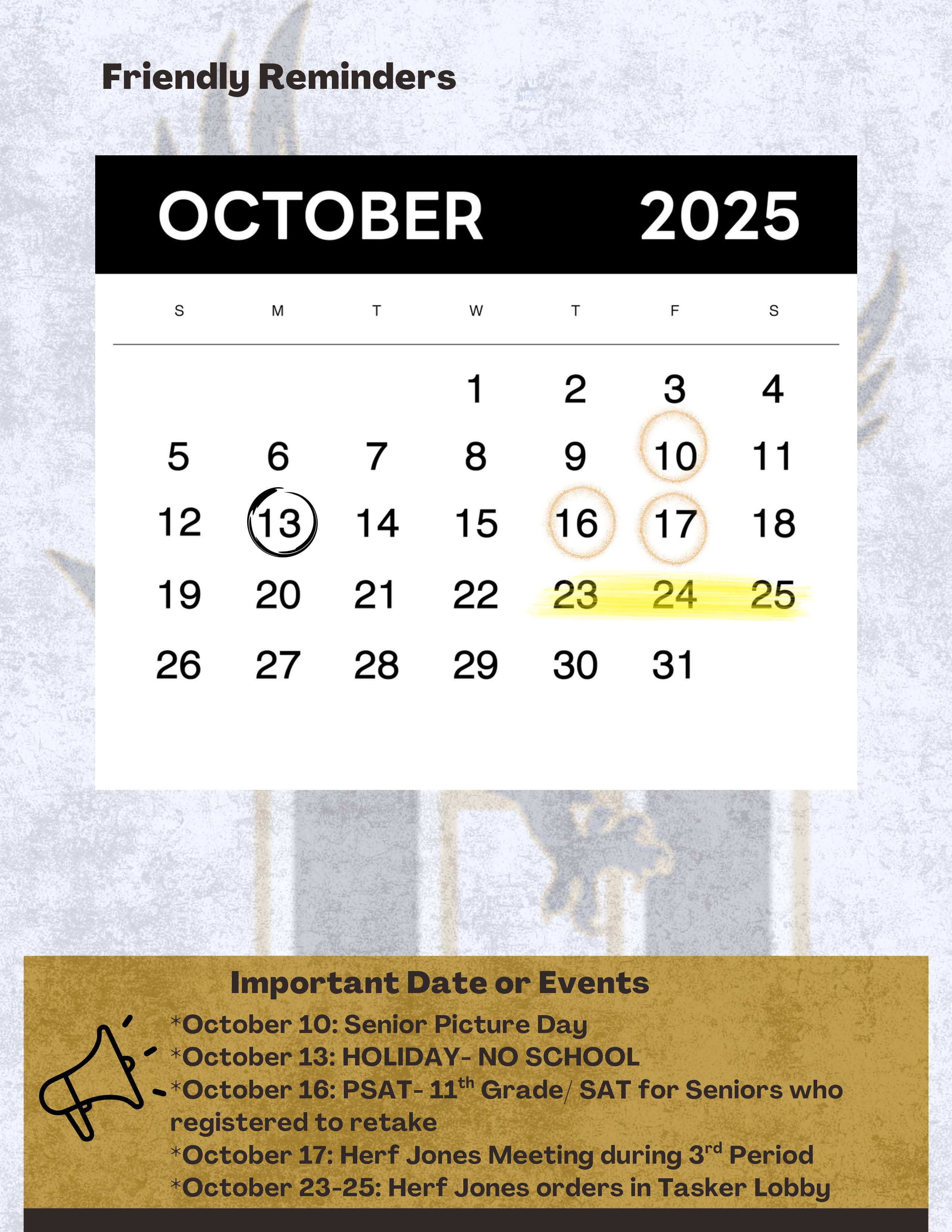 HHS The Senior Nest Newsletter October 2025 with the Hobbs High School in the Background Logo. Message from Alex Lopez with information to parents. Teacher pep talk with Mrs. Valerie Scott. Countdown to Graduation. Senior Spotlight with Clara Eagans and Yahir Suarez.
