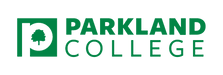 Parkland College logo featuring green letters, symbolizing education and growth in a vibrant design.