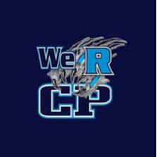We R CP in blue with a timberwolf paw in the background