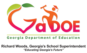 Logo of the Georgia Department of Education featuring a heart, an educator, and the text "Richard Woods, Georgia’s School Superintendent."
