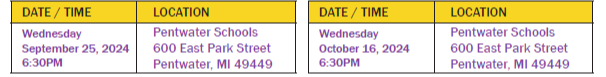 Bond informational meeting schedule. Please call 231-869-4100 ext. 210 for meeting dates and times.