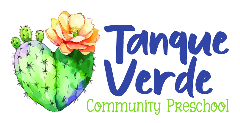 Colorful logo of Tanque Verde Community Preschool featuring a green cactus with a bright flower, conveying a playful and welcoming atmosphere.