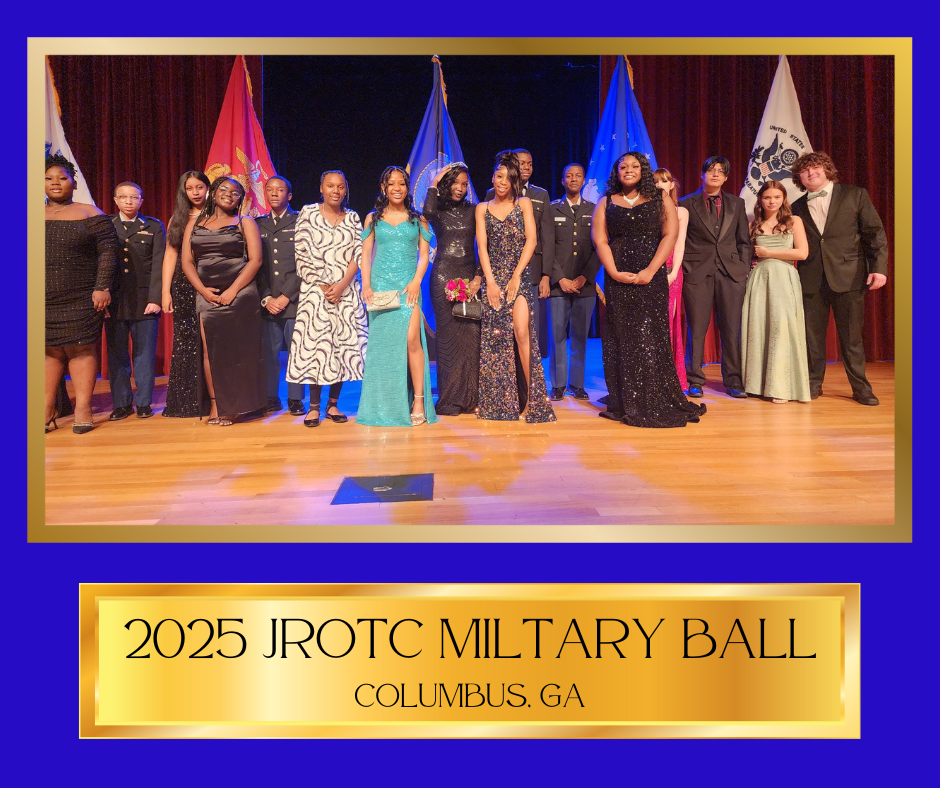 JROTC military ball taking place in Columbus, Georgia, showcasing students in formal attire and a festive atmosphere.