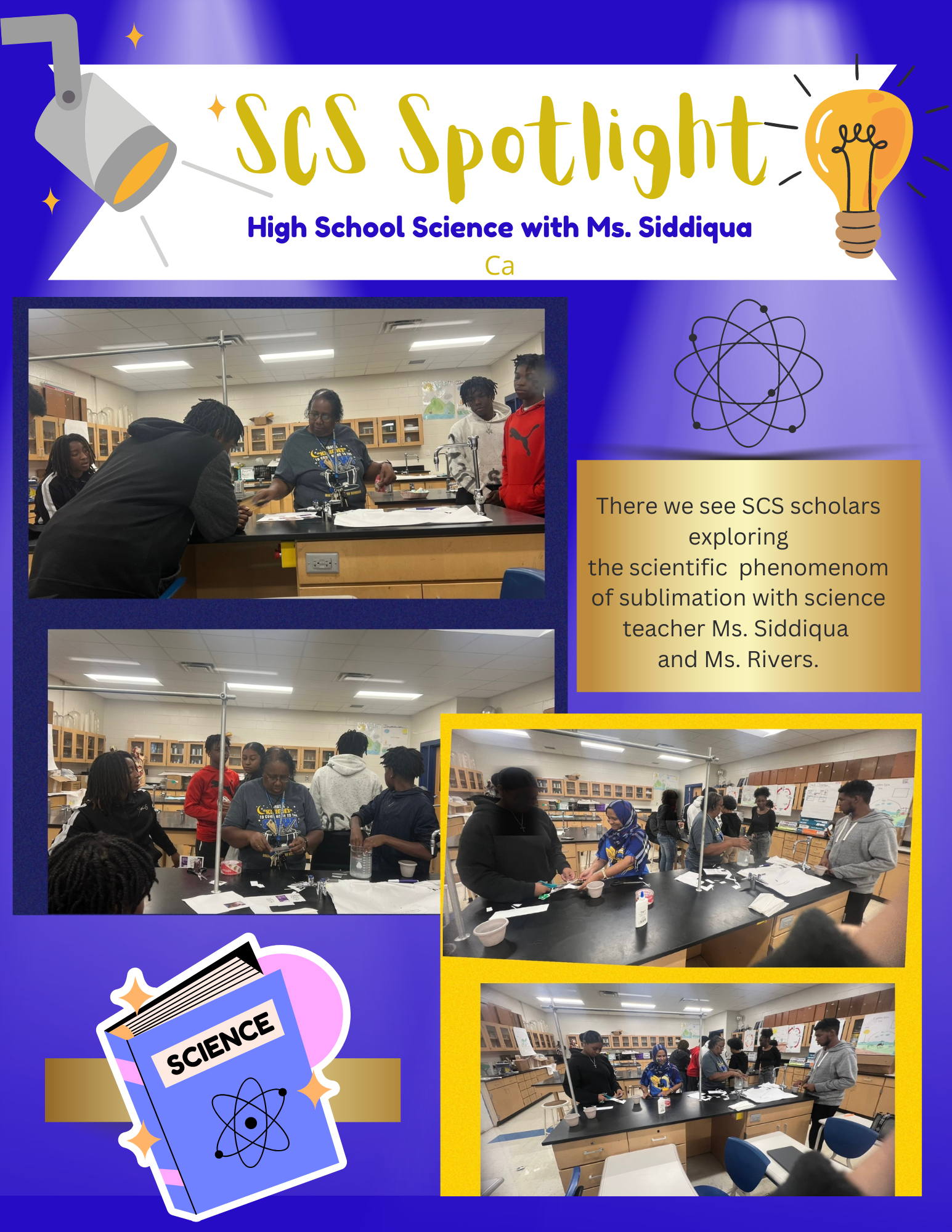 A poster featuring the words "SSC Spotlight" prominently displayed in an eye-catching design.