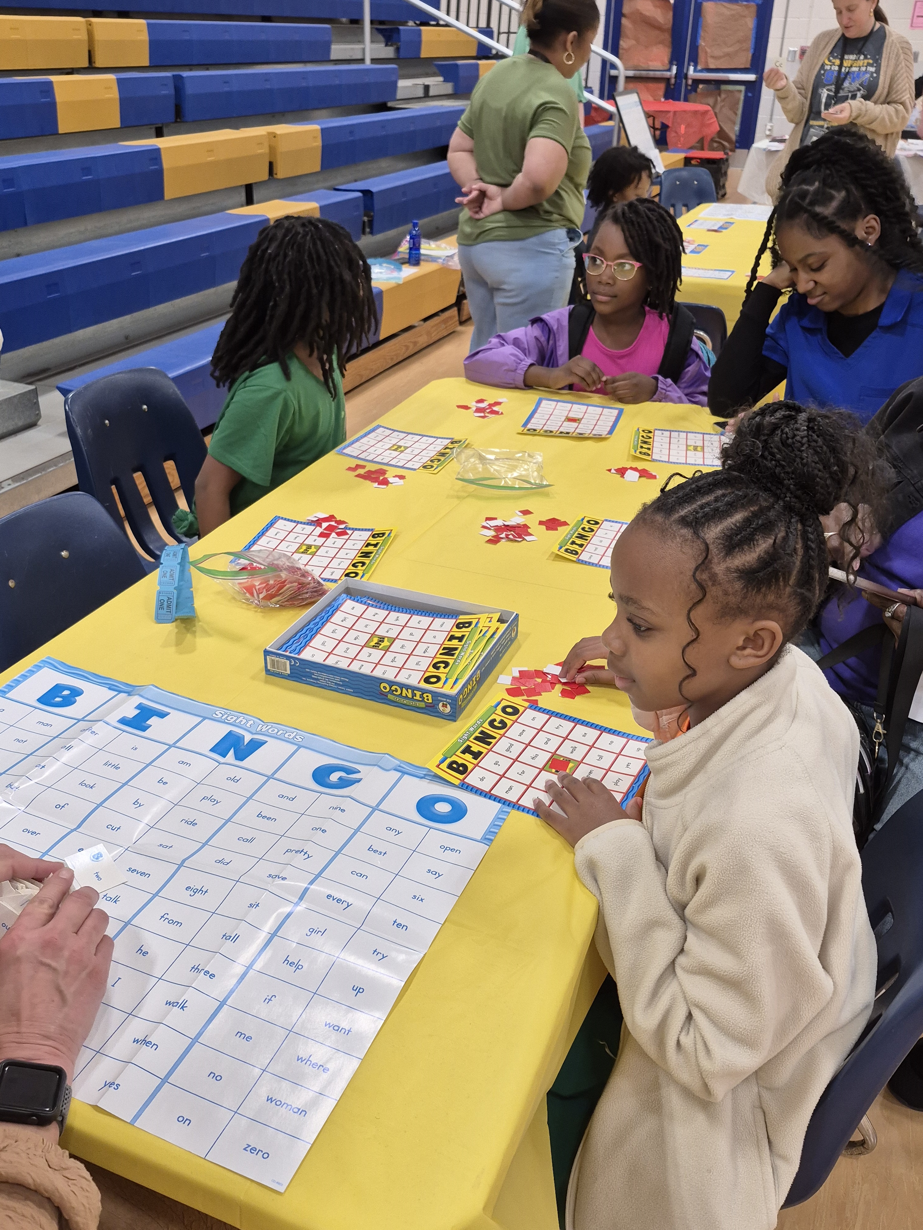 Students playing sight word bingo