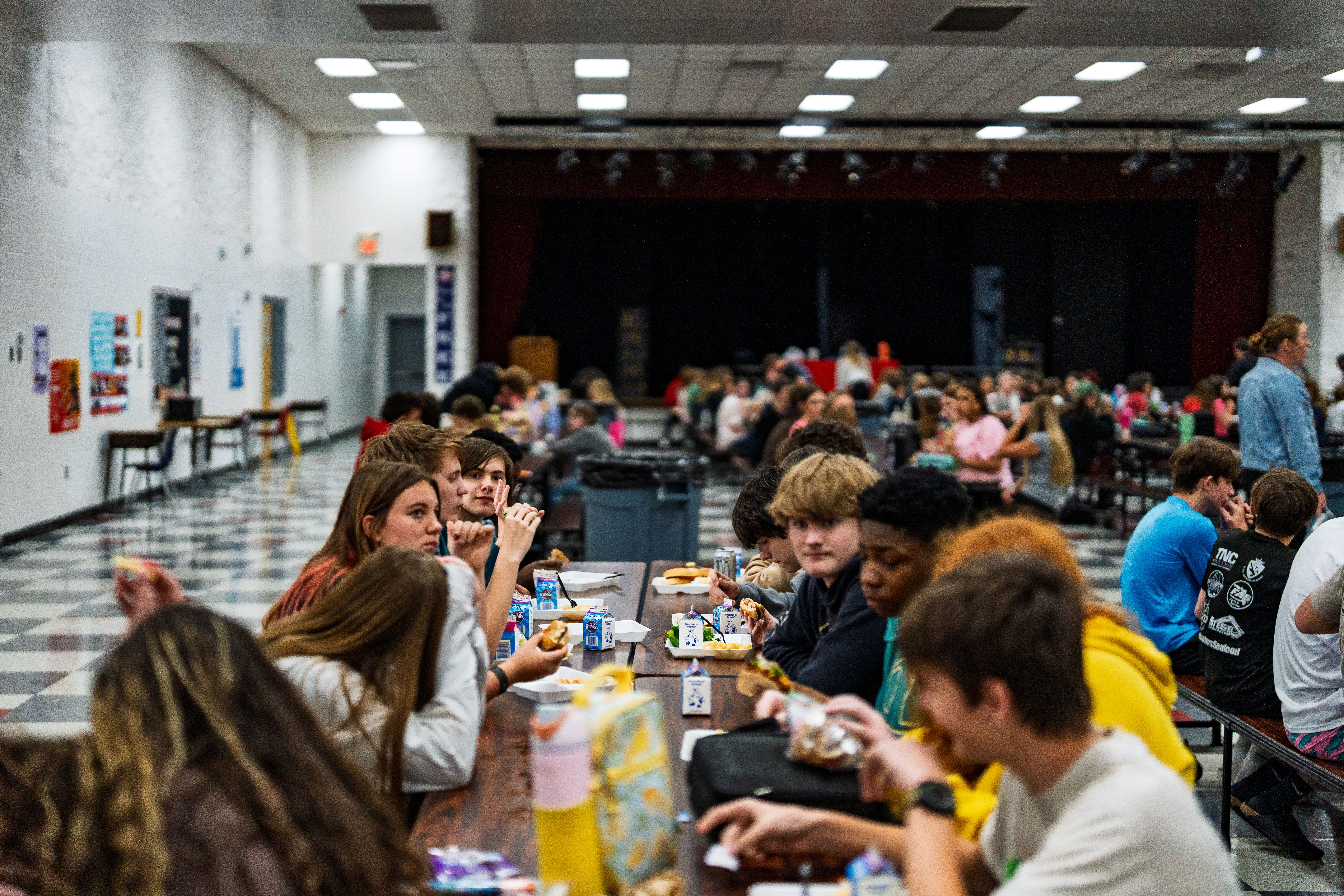 Students eating in the cafeteria
