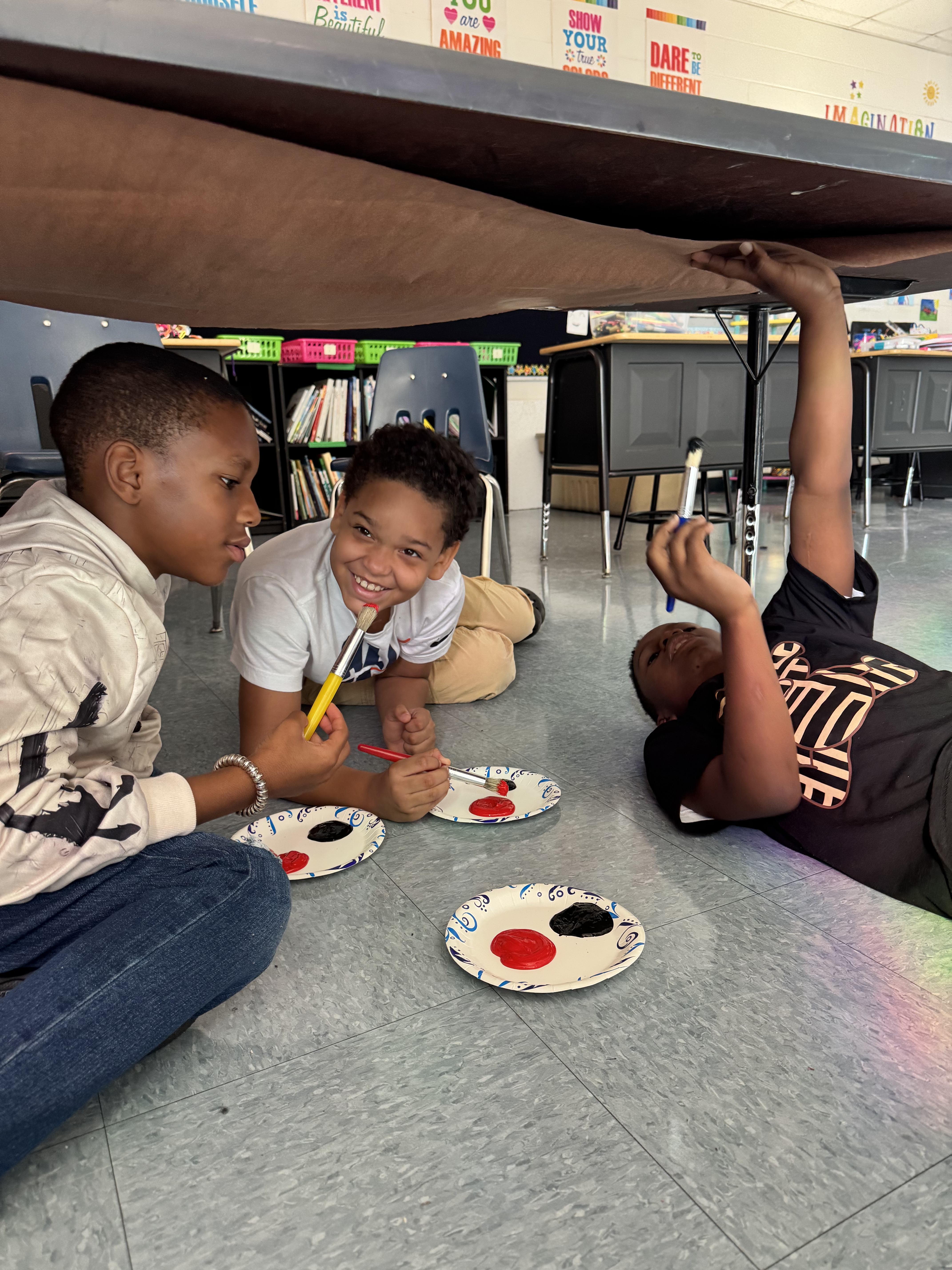 classroom, students, adults, desk, games