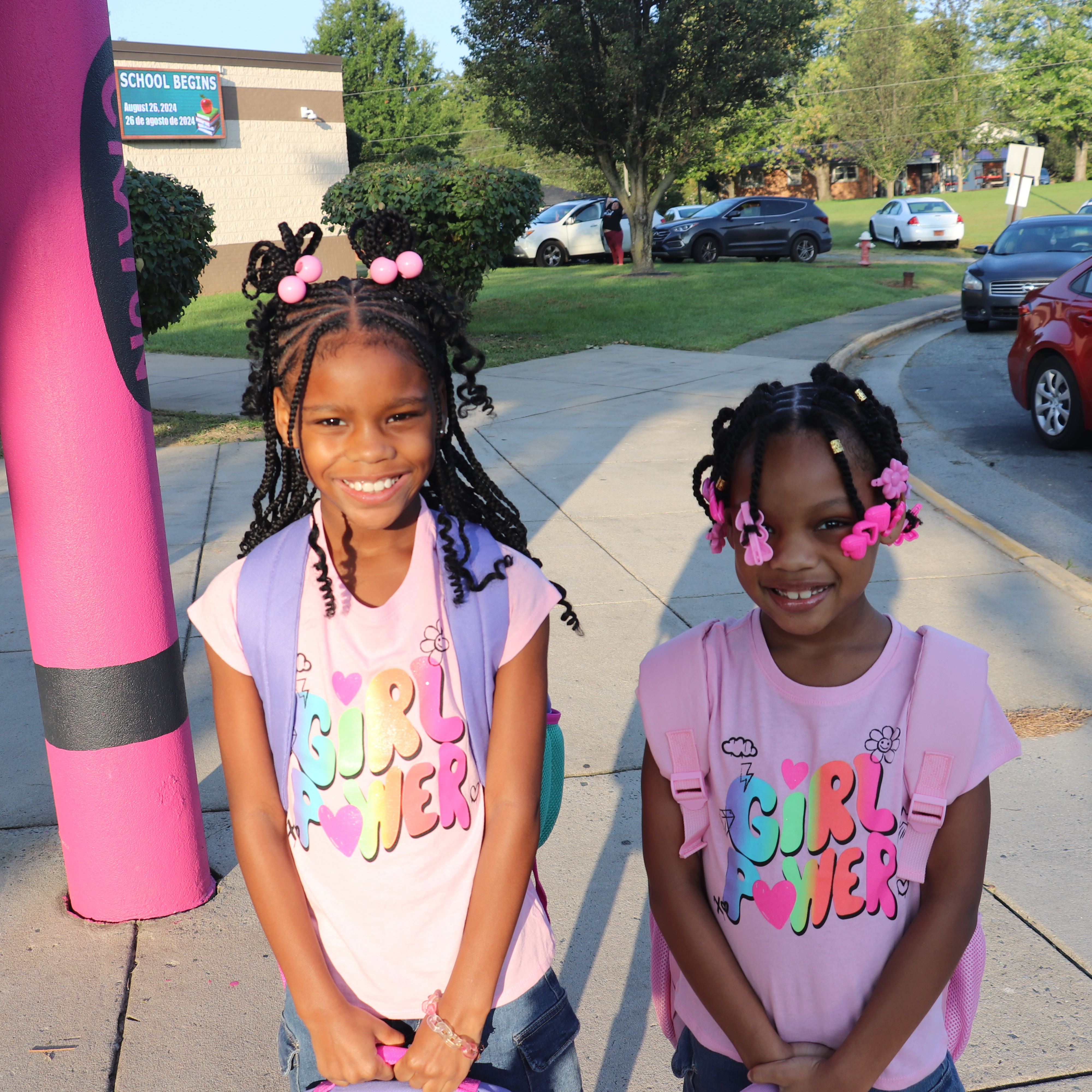 two girls at first day of school