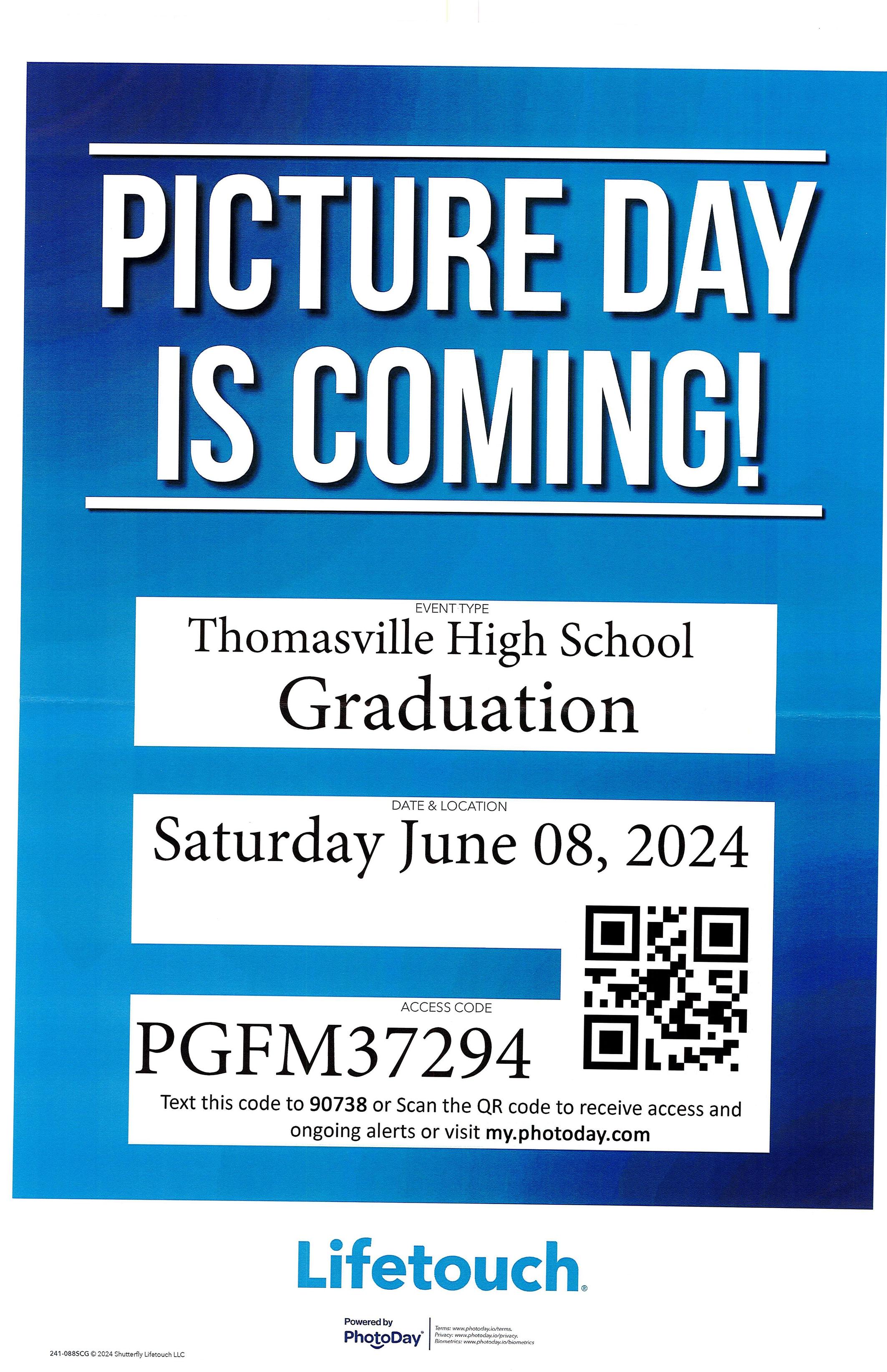 Graduation poster for Thomsonville featuring celebratory graphics and the date of the ceremony prominently displayed.
