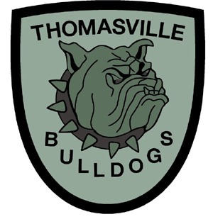 Logo of the Thomasville Bulldogs featuring a fierce bulldog mascot and bold lettering representing the team.