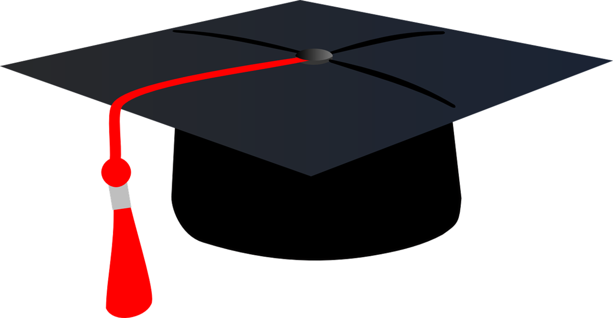 A graduation cap featuring a vibrant red tassel, symbolizing academic achievement and celebration.