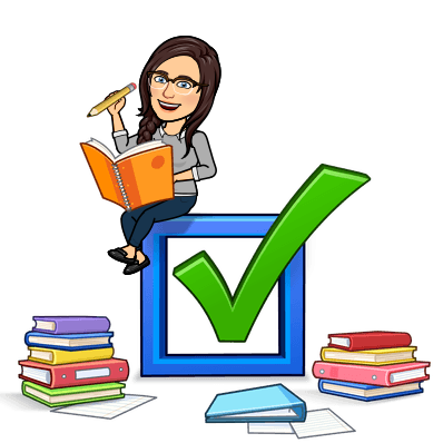 Librarian holding abook and sorrounded by books